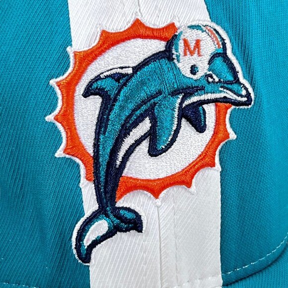 Miami Dolphins Hat Cap Reebok One Size Flex Stretch Fit Green White Stripe NFL - Picture 3 of 11